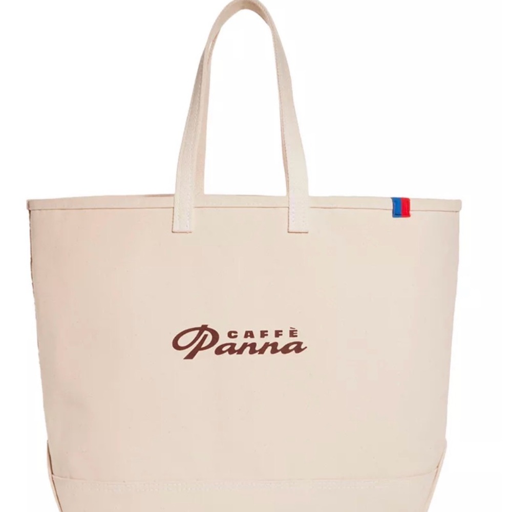 KULE CAFFE PANNA Cream thick canvas extra large Tote Bag flat bottom NWT